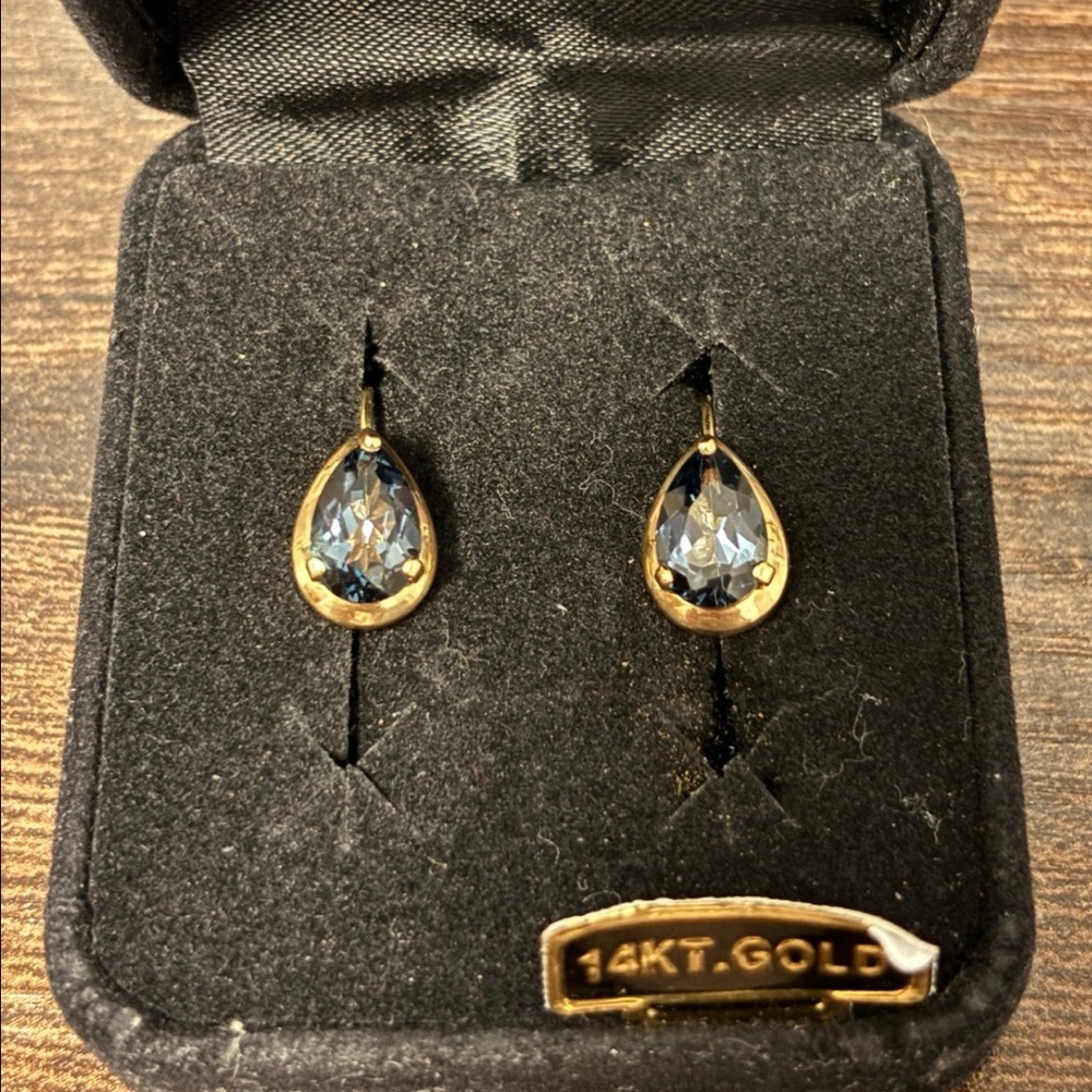 Blue topaz, 14k yellow gold earrings